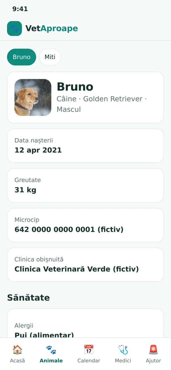 Profil animal cu controlul partajării.