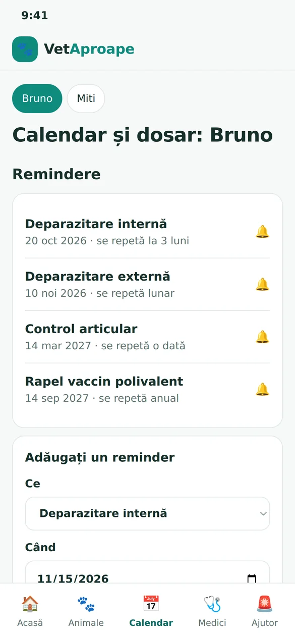 Calendarul tratamentelor și istoricul animalului.