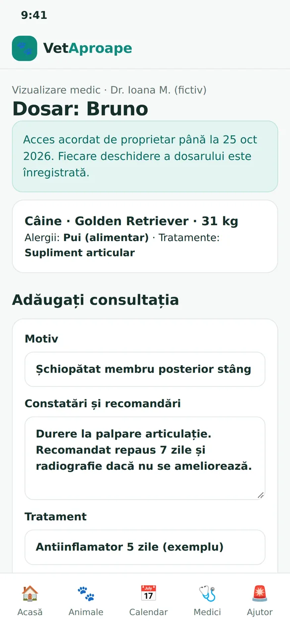 Dosar și adăugarea unei consultații.